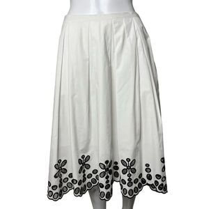 Moulinette Soeurs White Midi Skirt with Black Embroidery